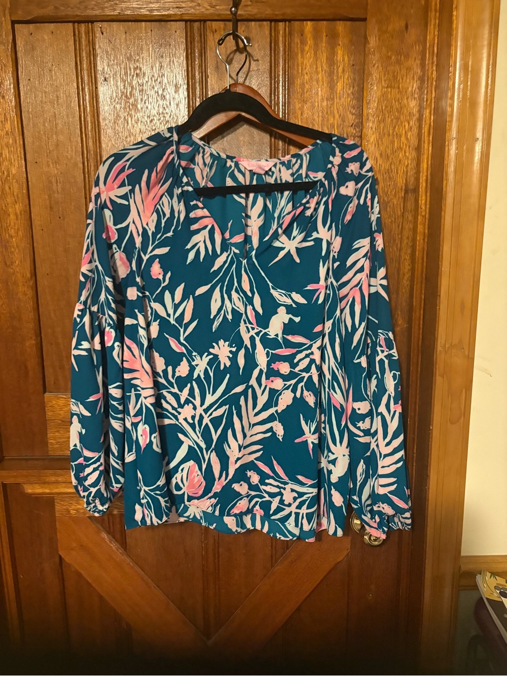 Lilly Pulitzer Teal Floral Long-Sleeve Blouse